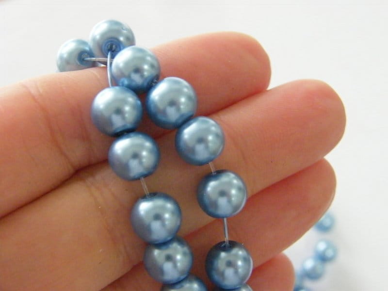 100 Powder blue imitation pearl  glass 8mm beads B132