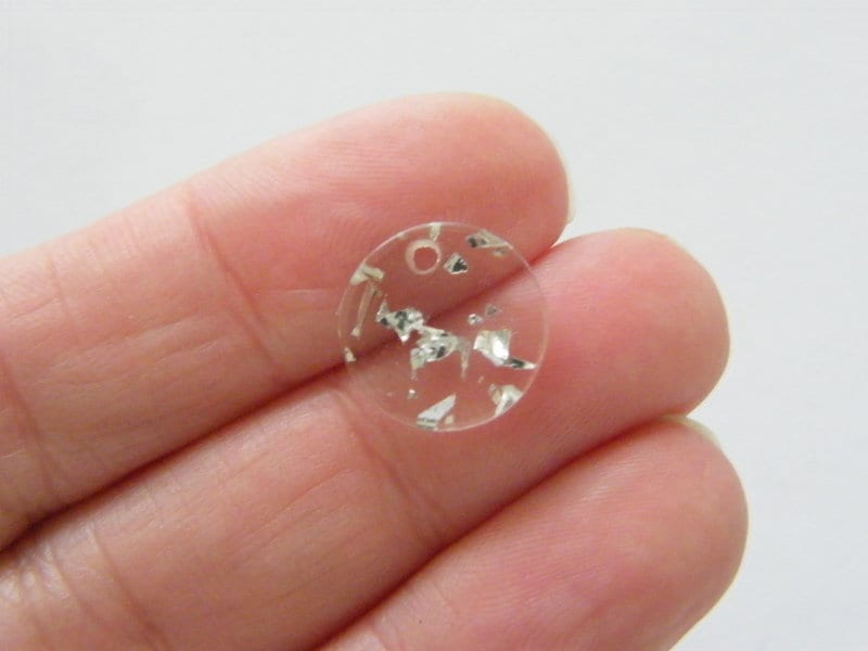 16 Silver foil clear resin charms M213