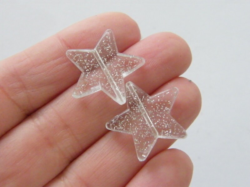 30 Star clear glitter  beads acrylic BB557