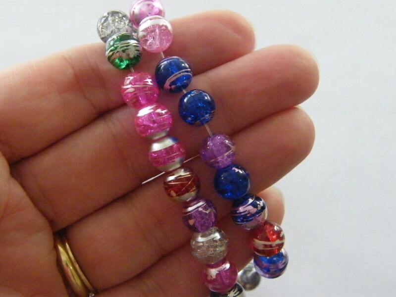 100 Silver and colours mixed random crack beads  8mm glass B197