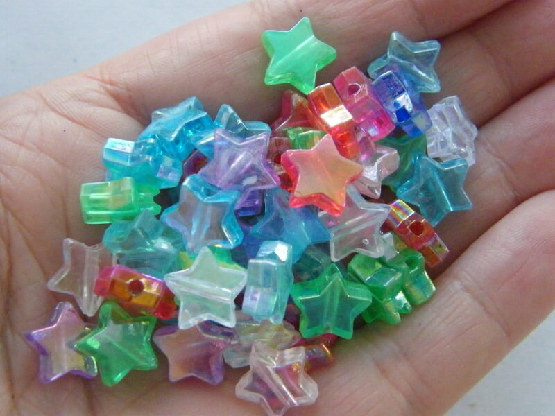 100 Star beads random mixed transparent AB acrylic AB184 - SALE 50% OFF