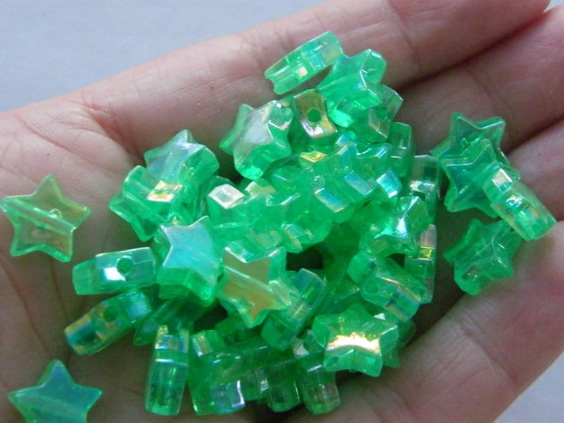 100 Star beads green transparent AB  acrylic AB186