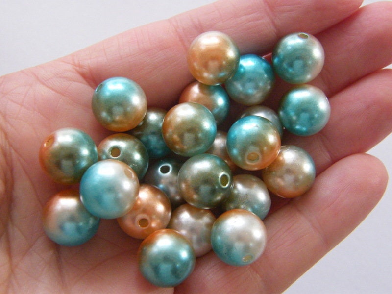 30 Brown blue gradient mermaid 12mm acrylic beads BB565  - SALE 50% OFF