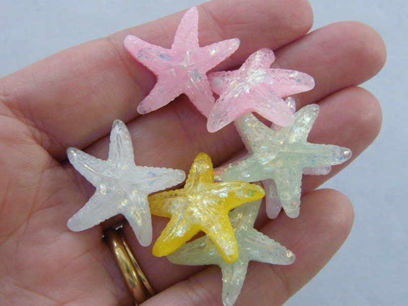 8 Starfish glitter embellishment cabochon mixed assorted resin FF278