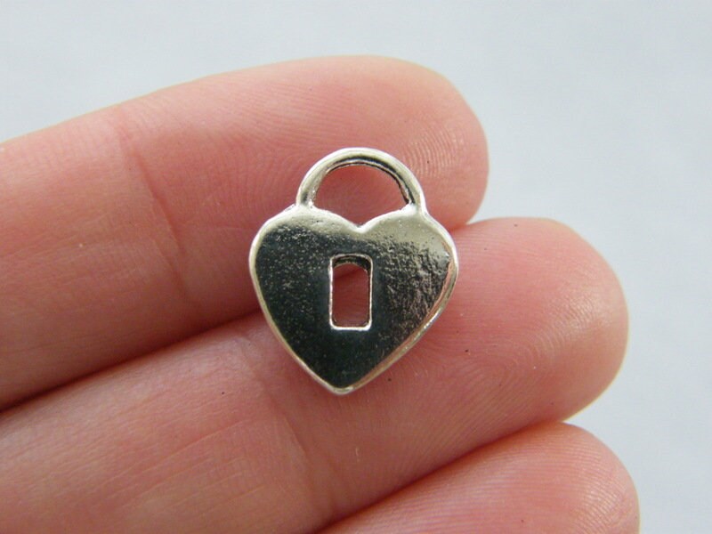 12 Lock heart charms antique silver tone K25