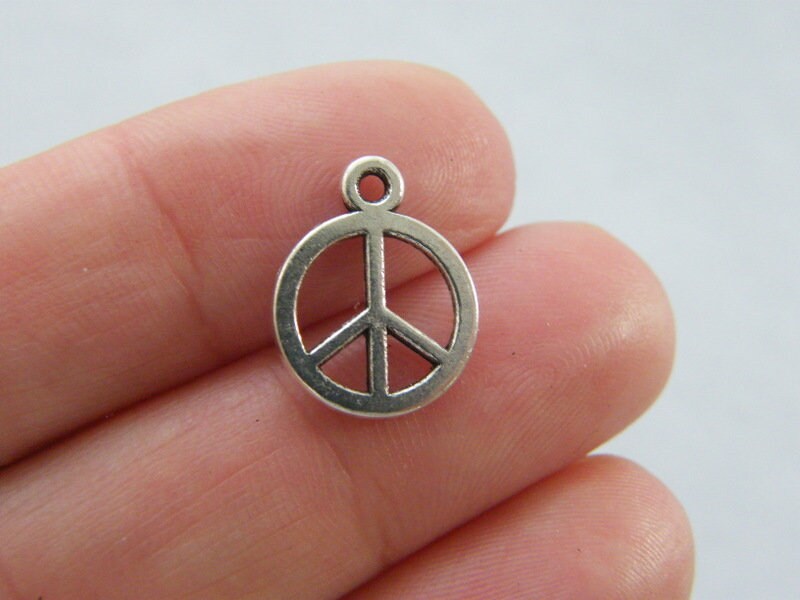 14 Peace sign charms antique silver tone P140