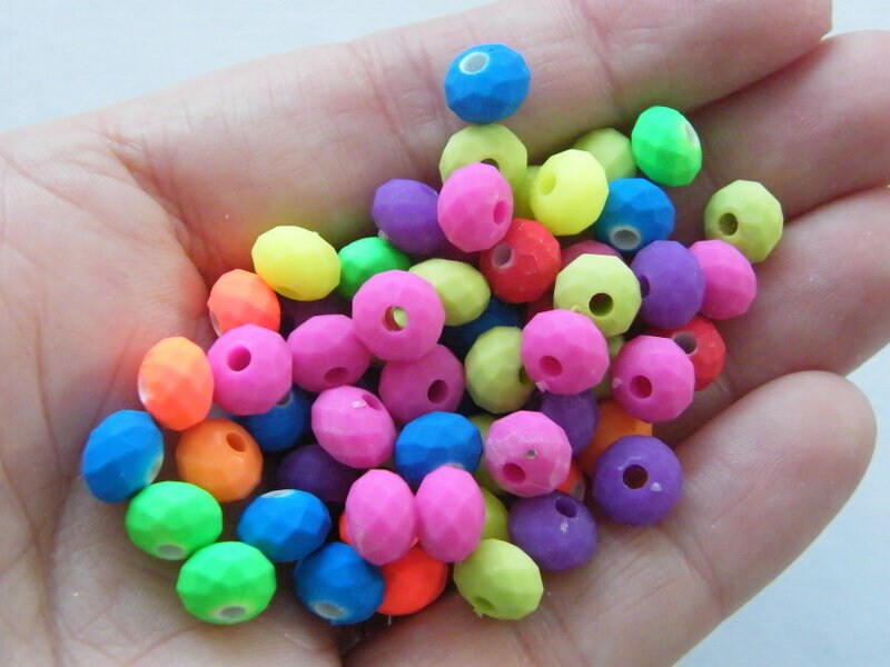 100 Neon coloured beads 8 x 6mm rondelle acrylic rubber AB208