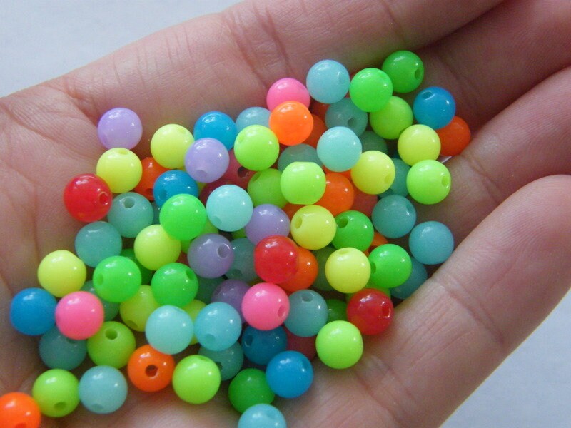 120 Neon coloured beads 6mm round acrylic AB210  - SALE 50% OFF