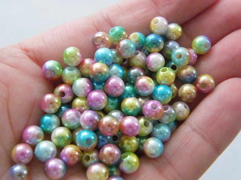 120 Imitation pearl mixed colours gradient mermaid 6mm acrylic beads AB209  - SALE 50% OFF