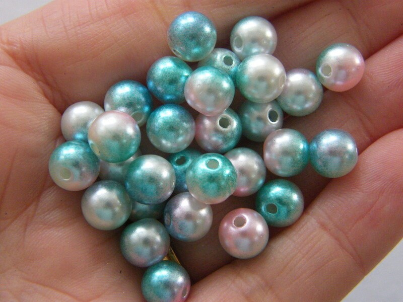 100 Blue pink white beads 8mm gradient mermaid acrylic AB206 - SALE 50% OFF