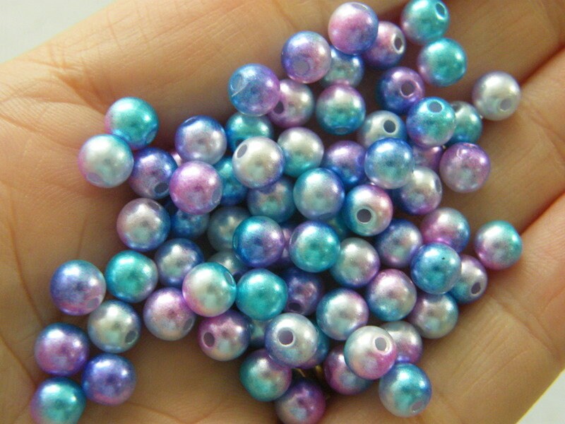 120 Blue pink white purple beads 6mm gradient mermaid acrylic AB211  - SALE 50% OFF