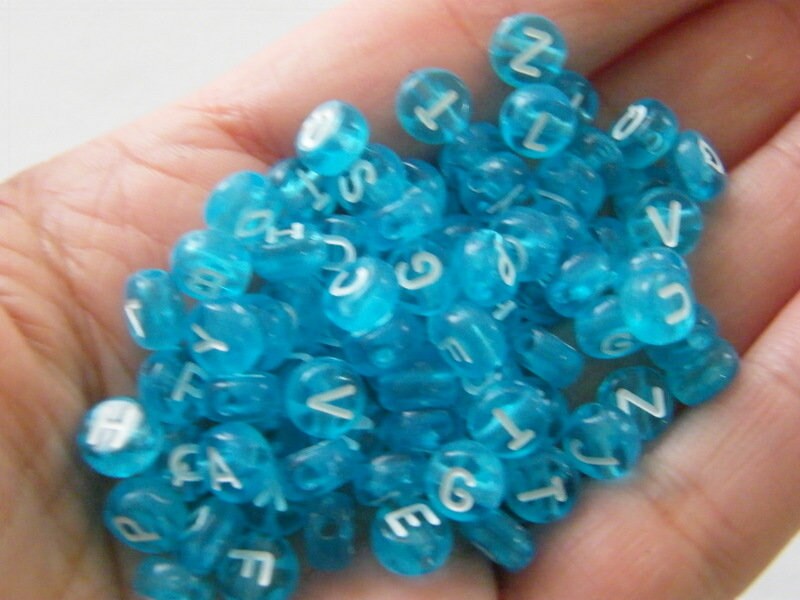 100 Letter alphabet beads blue and white RANDOM mixed acrylic AB233  - SALE 50% OFF