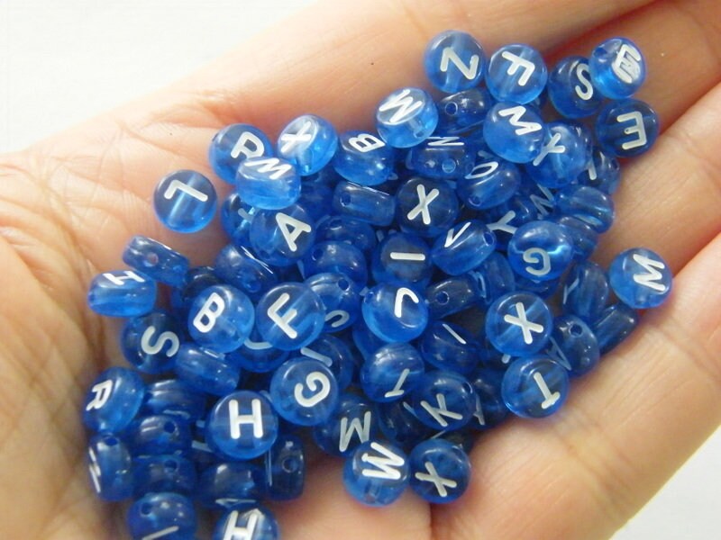 100 Letter alphabet beads blue and white RANDOM mixed acrylic AB234  - SALE 50% OFF