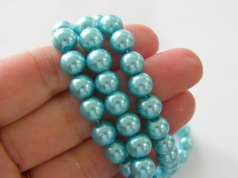 100 Blue imitation pearl  glass 8mm beads B200 - SALE 50% OFF