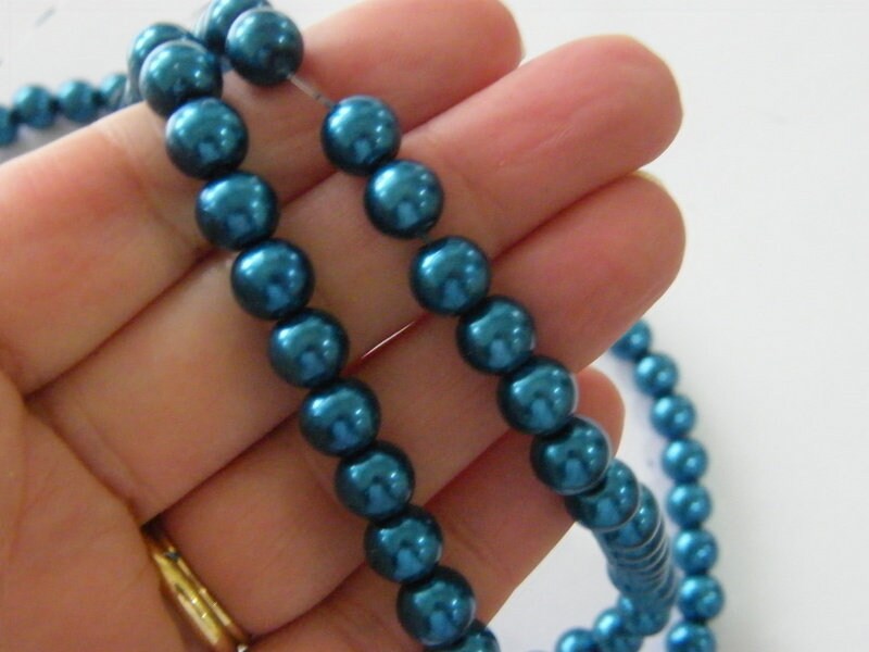 100 Teal cadet blue imitation pearl  glass 8mm beads B21