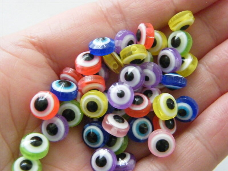 100 Evil eye beads random mixed resin AB235 - SALE 50% OFF