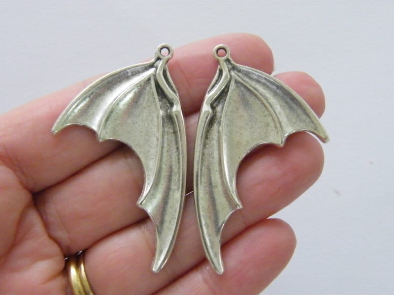 1 Bat wing pair left and right pendant antique silver tone HC277