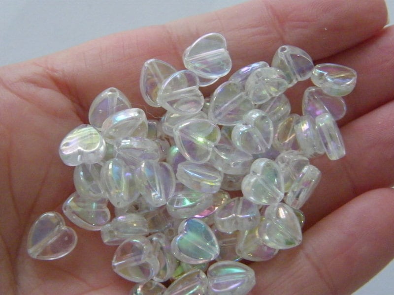 100 Heart beads clear AB  acrylic AB198