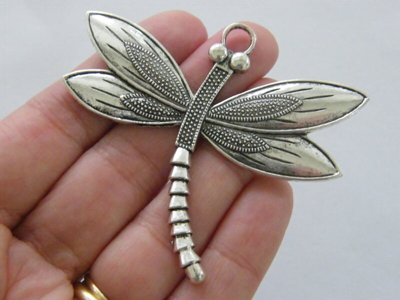 BULK 10 Dragonfly pendants antique silver tone A1096