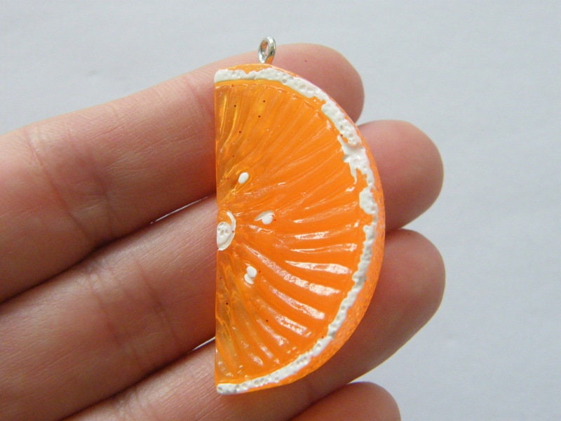 4 Orange wedge slice pendants orange resin FD618