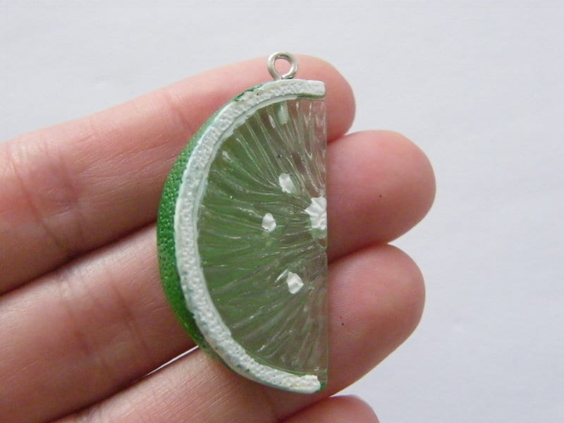 BULK 20 Lime wedge slice fruit pendants green resin FD620