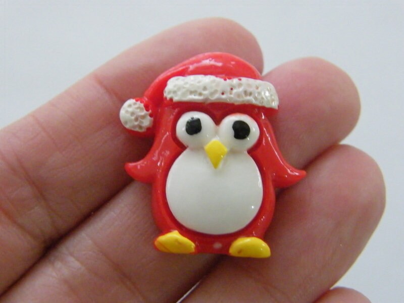 12 Penguin Christmas embellishment cabochons red white resin CT157