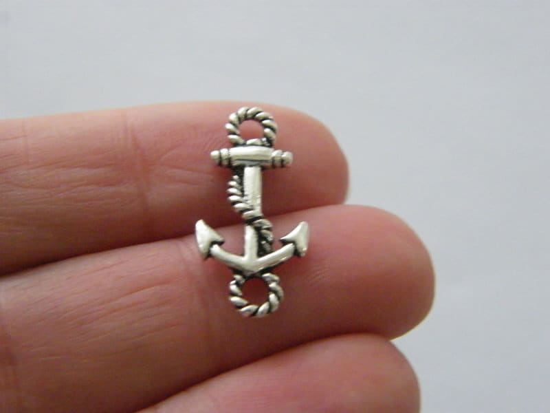 BULK 50 Anchor rope connector charms antique silver tone FF653