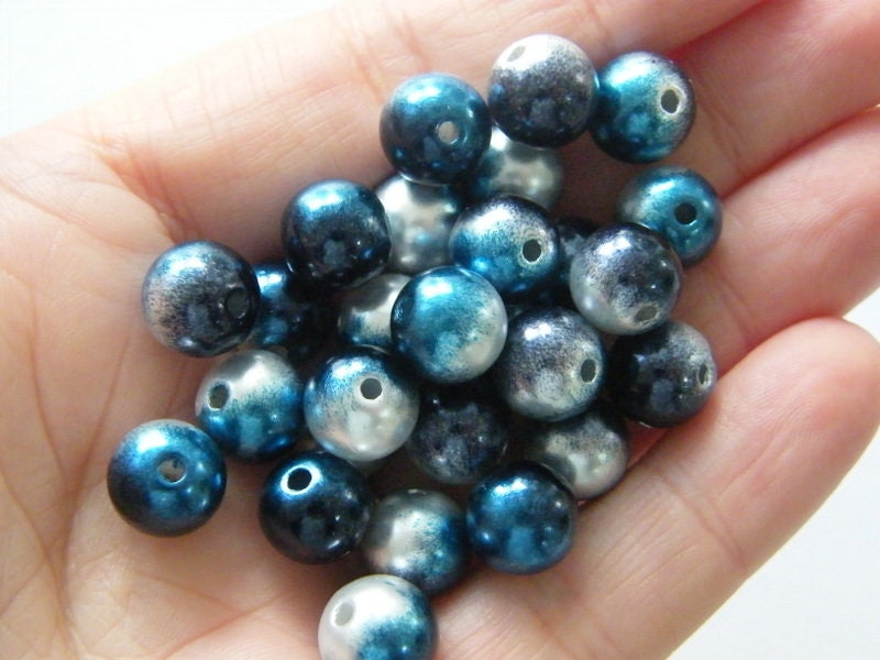 50 Blue black silver 10mm gradient mermaid acrylic beads BB578 - SALE 50% OFF
