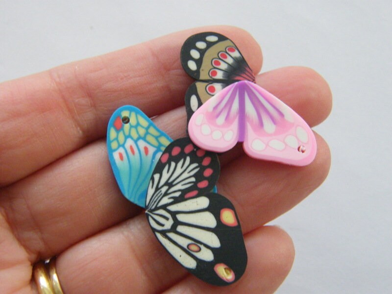 6 Butterfly wings random mixed charm polymer clay A433