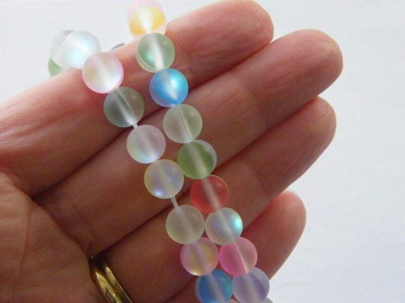 45  Beads imitation moon stone frosted holographic  8mm glass OB199