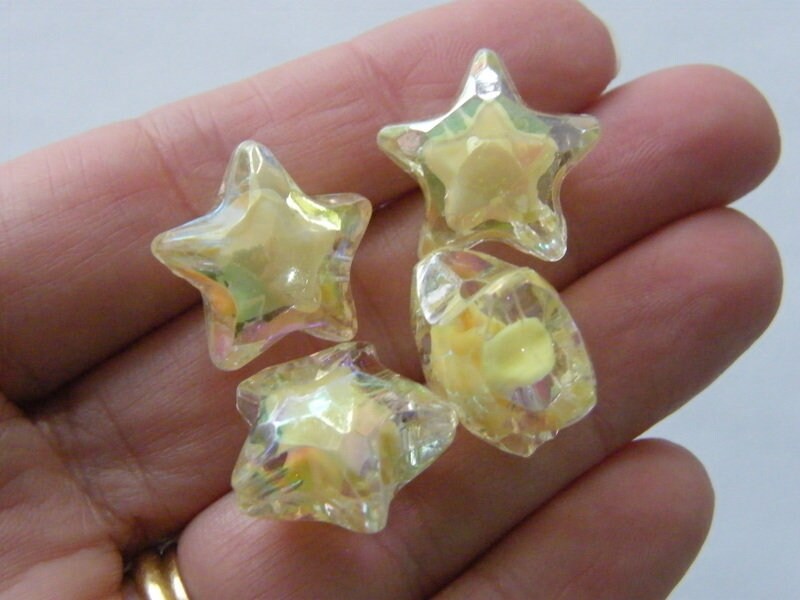 8 Star beads faceted AB yellow acrylic AB226  - SALE 50% OFF