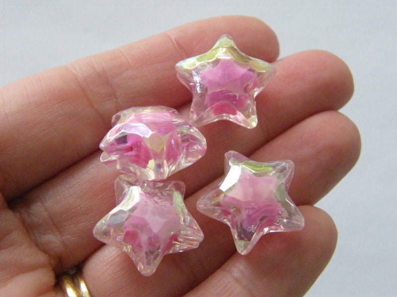 8 Star beads pink AB faceted acrylic AB225 - SALE 50% OFF