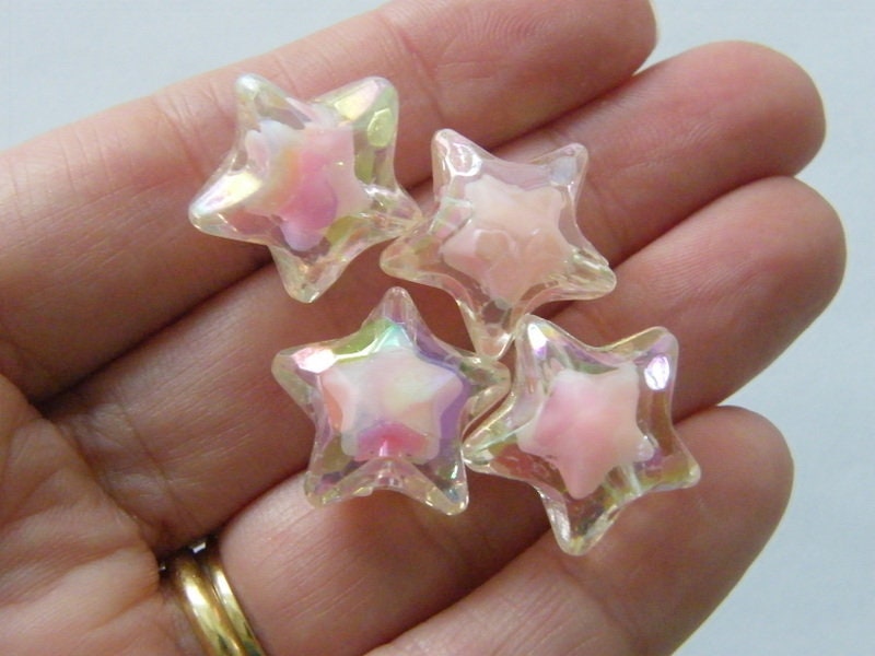 8 Star beads pink AB faceted acrylic AB224