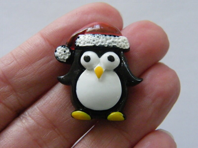 6 Penguin Christmas embellishment cabochons black white resin CT134