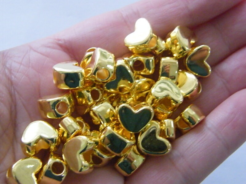 50 Acrylic heart beads gold acrylic  BB589