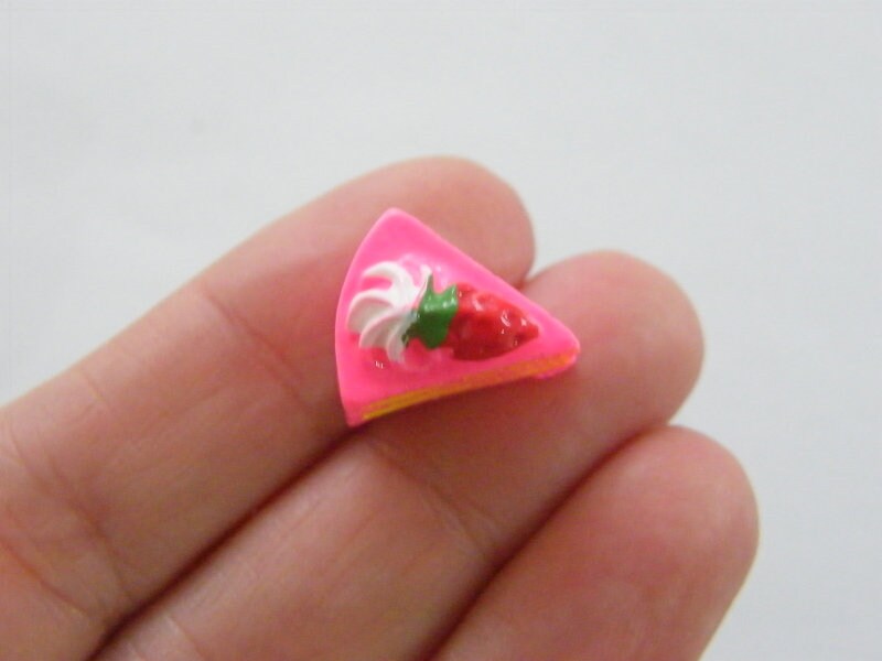 12 Pink slice of cake embellishment cabochons resin FD615