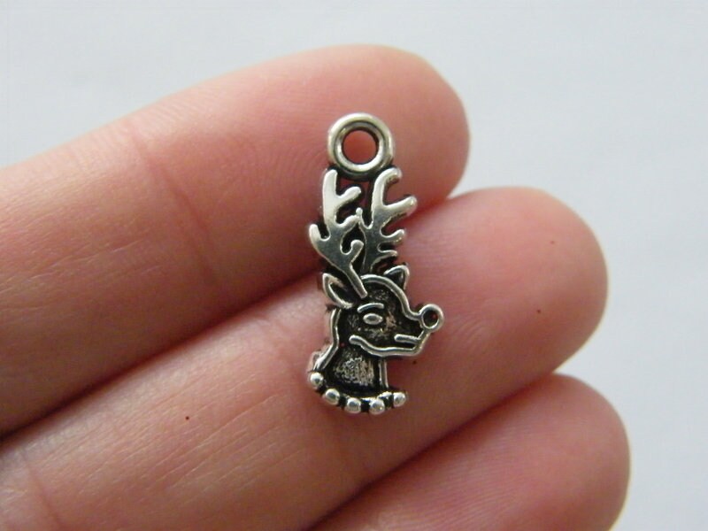 12 Reindeer charms antique silver tone CT28