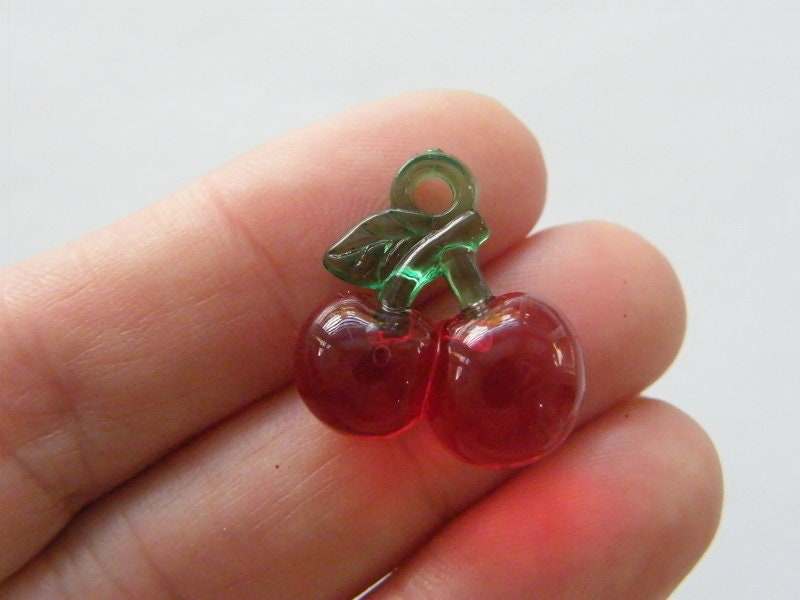 4 Cherries pendants red green acrylic FD624