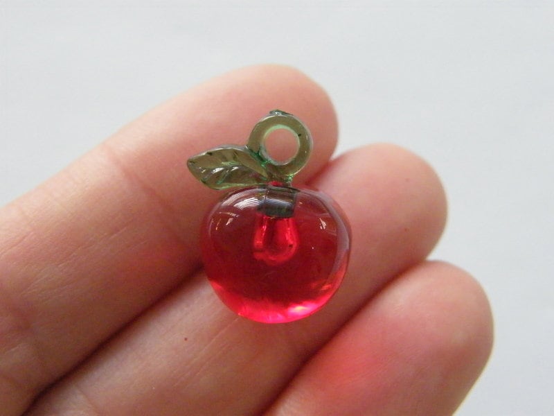 4 Apple charms green red acrylic FD602