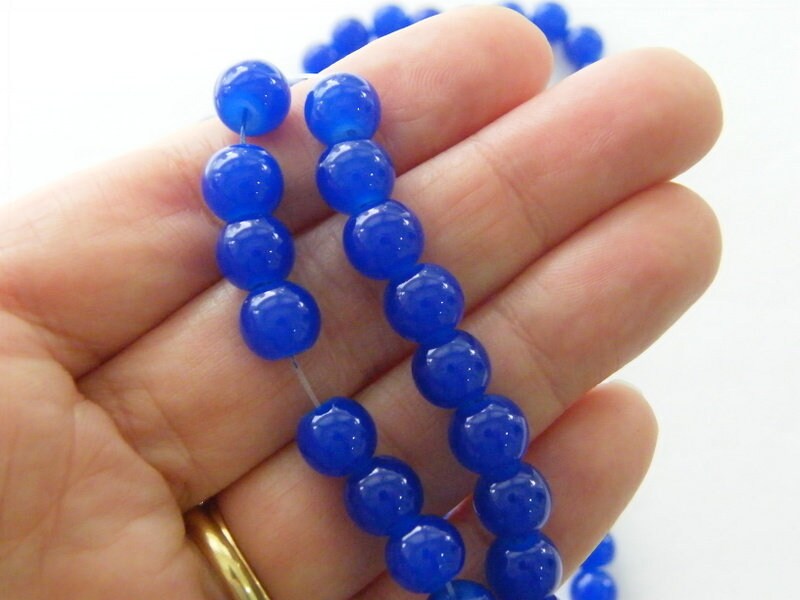 100 Dark blue imitation jade beads 8mm glass B148