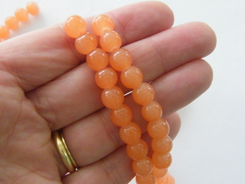 100 Light salmon imitation jade beads 8mm glass B158 - SALE 50% OFF