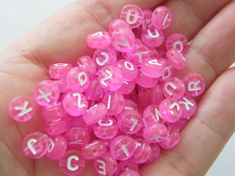 100 Fuchsia pink letter beads RANDOM  mixed acrylic AB244  - SALE 50% OFF