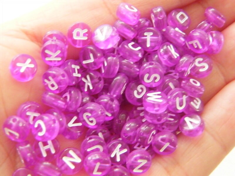 100 Purple letter beads RANDOM mixed acrylic AB245  - SALE 50% OFF