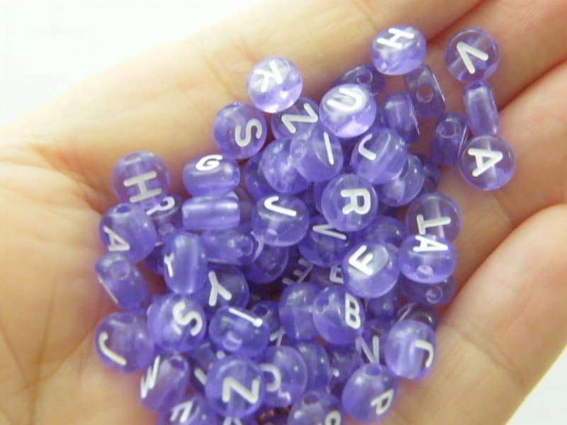 100 RED VIOLET purple letter beads Random mixed acrylic AB246  - Sale 50% Off