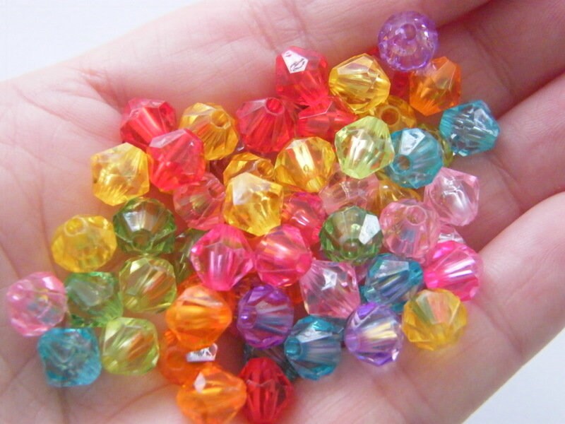140 Faceted bicone beads random mixed 8 x 7mm acrylic AB58