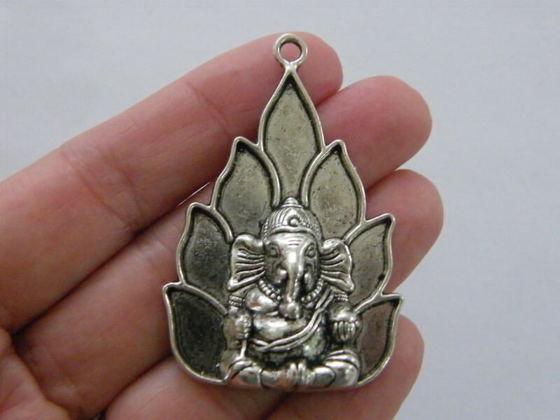 BULK 5 Elephant Ganesha pendants antique silver tone R15