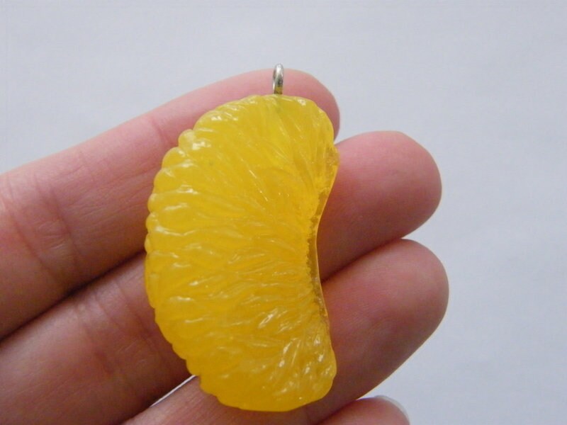 4 Yellow orange tangerine satsuma mandarin slice pendants charms resin FD636