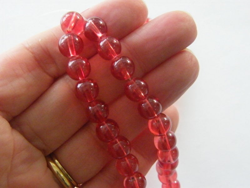 100  Watermelon pink beads 8mm glass B212