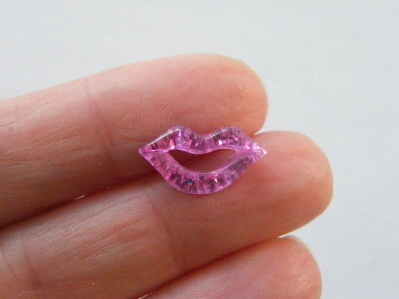 30 Lip mouth kiss embellishment cabochons pink glitter resin P145