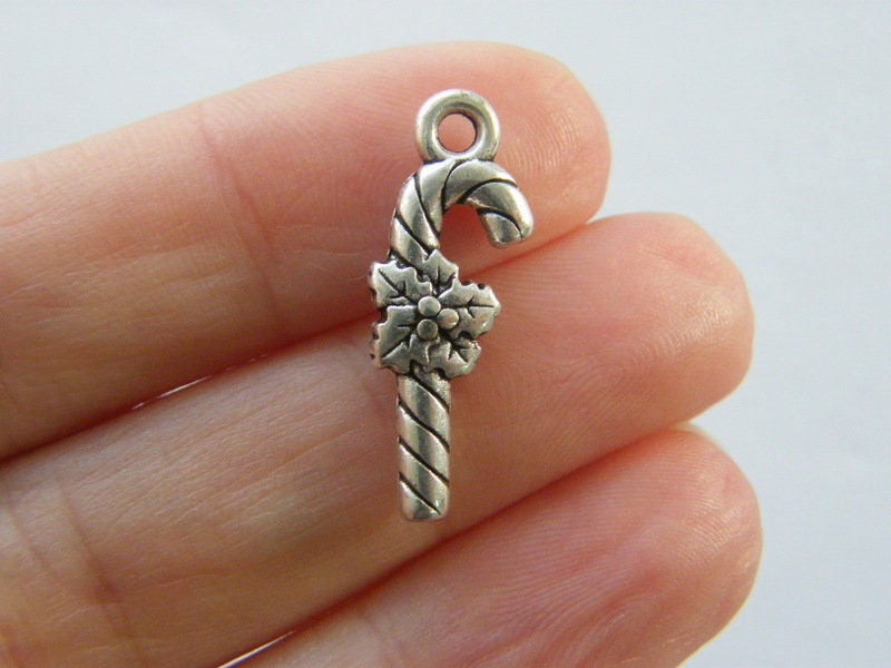BULK 50 Candy cane charms antique silver tone CT216